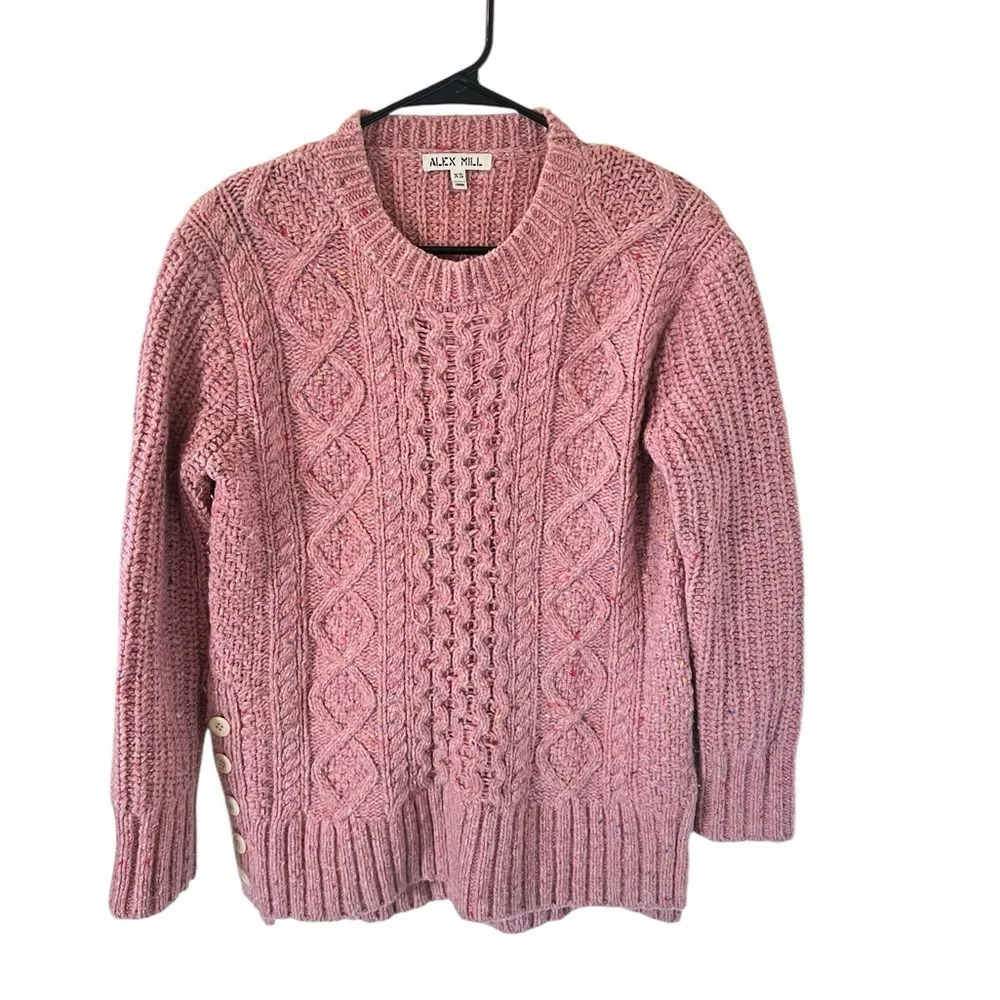 Alex Mill Side Button Aran Cable Knit Merino Wool Sweater - Picture 8 of 9